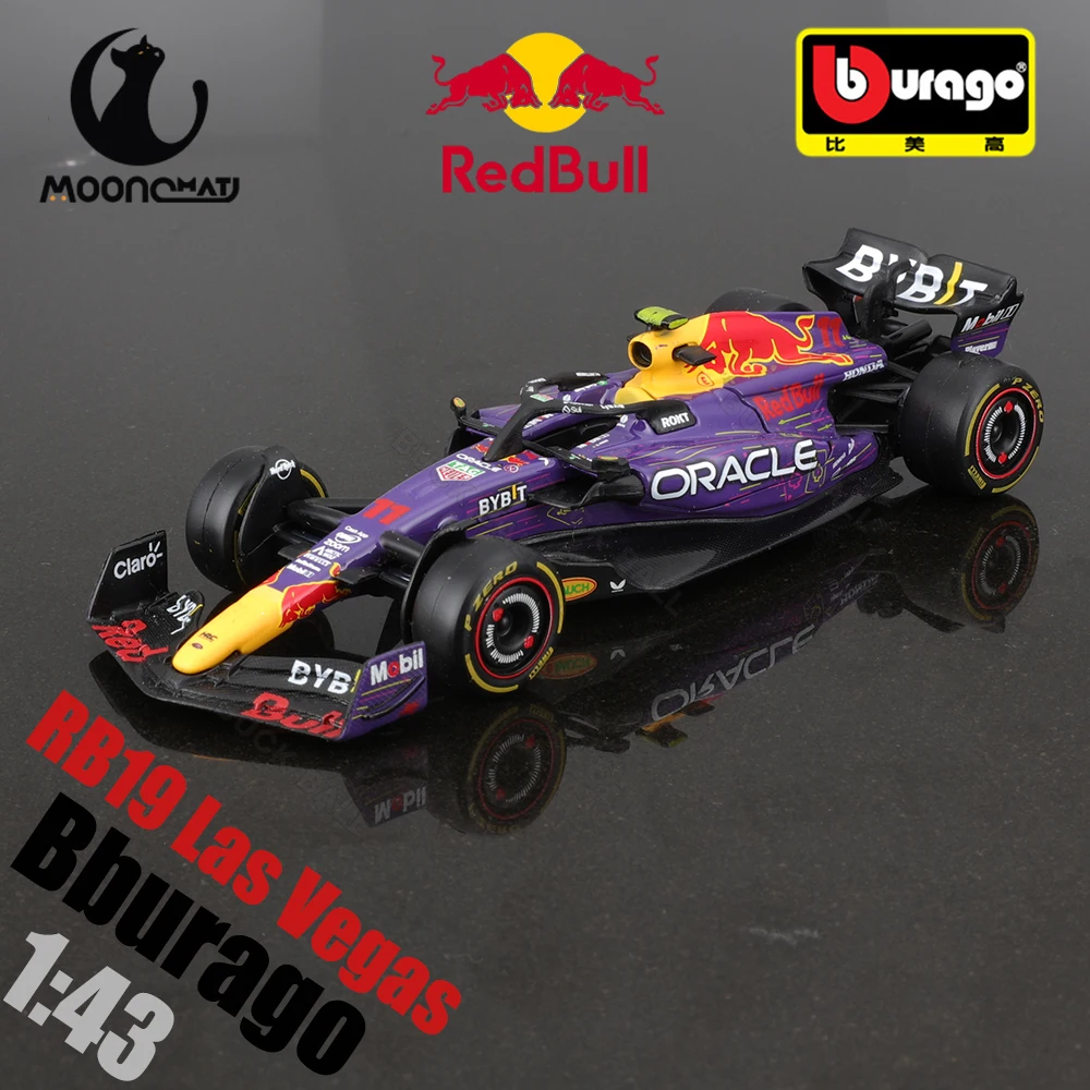 1:43 Bburago F1 RB19 Las Vegas GP Casco Red Bull Racing RB19 Cubierta antipolvo # 1 Verstappen máximo # 11 juguetes de carreras de fórmula Sergio Perez