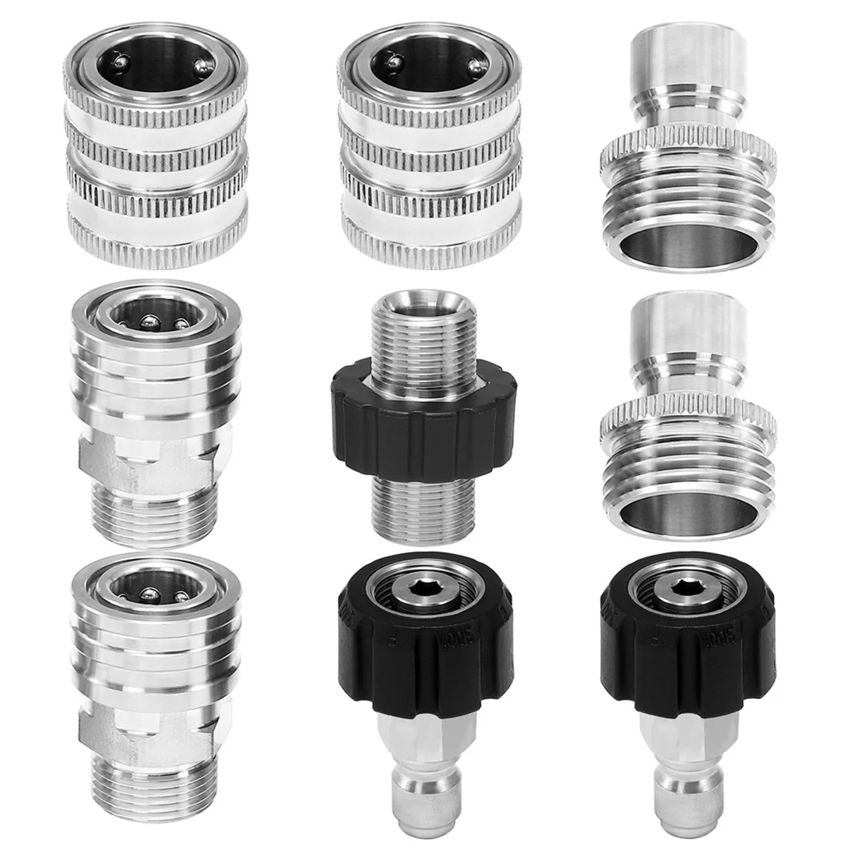 Pressure Washer Adapter Set,M22 to 3/8 Inch Quick Disconnect Kit, Male M22 Hose Adapter, Stainless Steel, 9-Pack