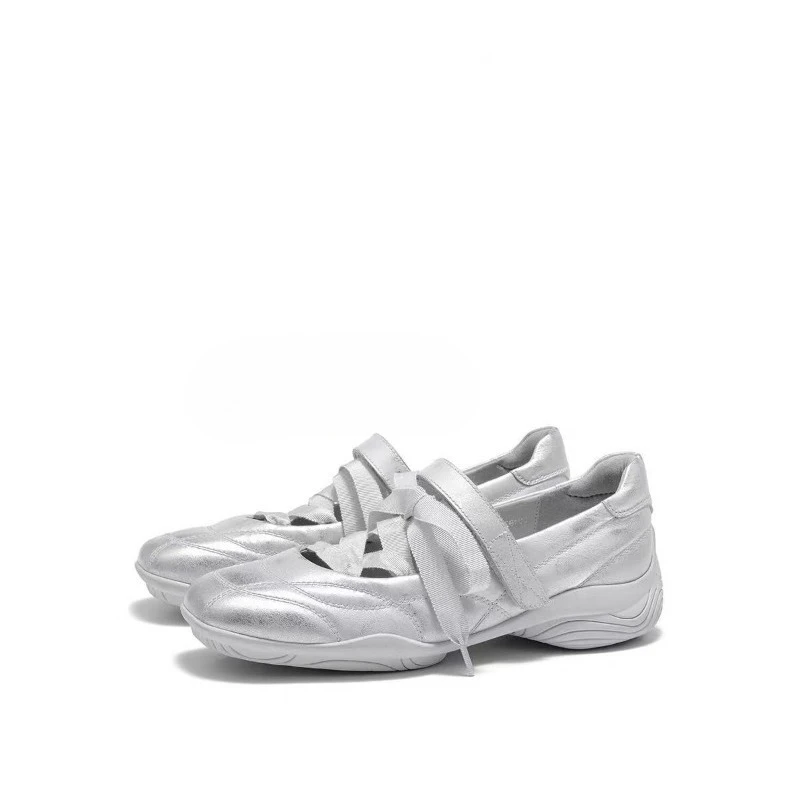 

Cowhide Version Ballet Shoes Women's New Summer Round Head Straps Mary Jane Single Flats Ins Fashion