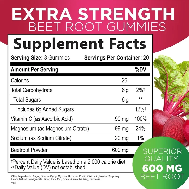 Beetroot Gummies - Energy and Heart Health Support Supplements, Vegetarian, Non GMO - Pomegranate Raspberry Flavor