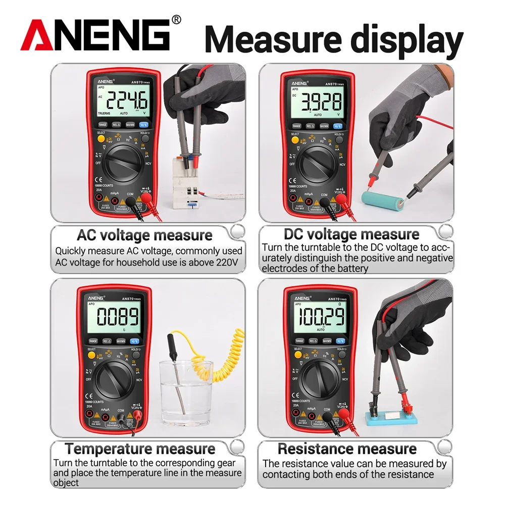 19999 Counts True RMS Digital Multimeter ANENG AN870 Ohm Volt Amp Meter Measuring AC/DC Voltage Tester Tools view 5