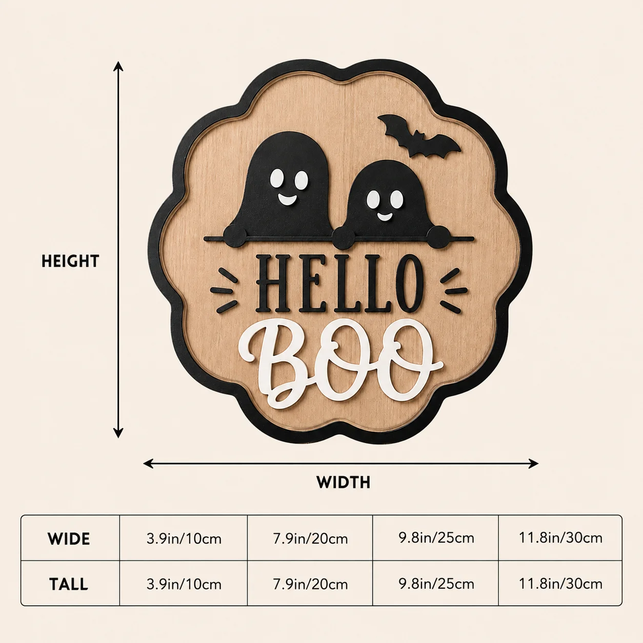 Halloween Wooden Name Sign, Custom Double Layer Door Plaque Personalized Cursive Text with Bat Pumpkin Decor for Front Door Gift