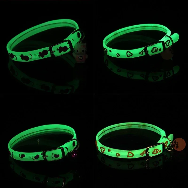 Luminous Cat Necklace Glowing Small Dog Cat Collar Anti-Loss Fluorescent Silicone Cat Bell Collar Neck Ring Pet Cat Accessories