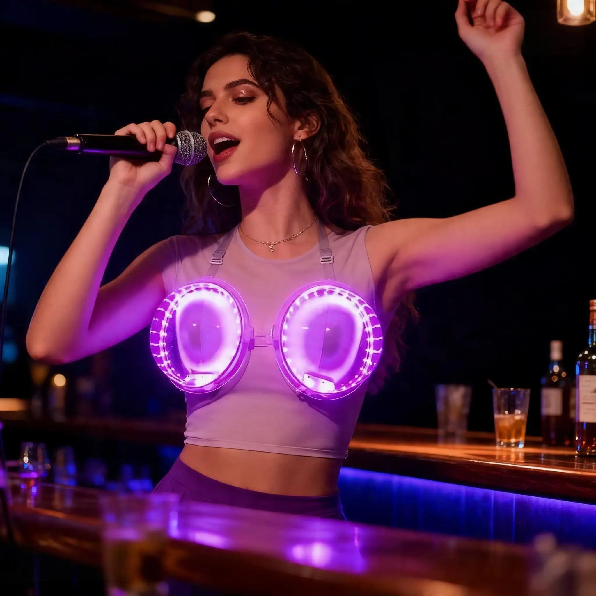 LED Bra Top Light-Up Costume for Adults Carnival Party Beverage Feeding Night Club Cosplay Top Size Adjustable