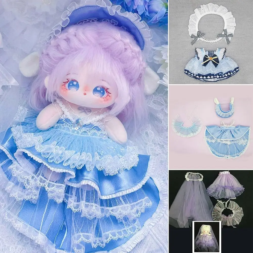 

20CM Doll Clothes Headdress Doll Accessories Miniature Formal Attire Blue Purple Playing House Mini Ceremonial Dress