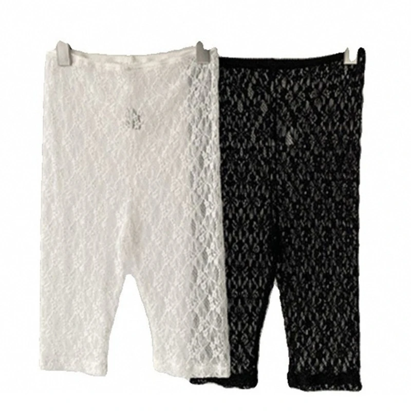 Pantaloncini da motociclista a rete trasparente a da donna Leggings corti in pizzo trasparente con fiori H7EF