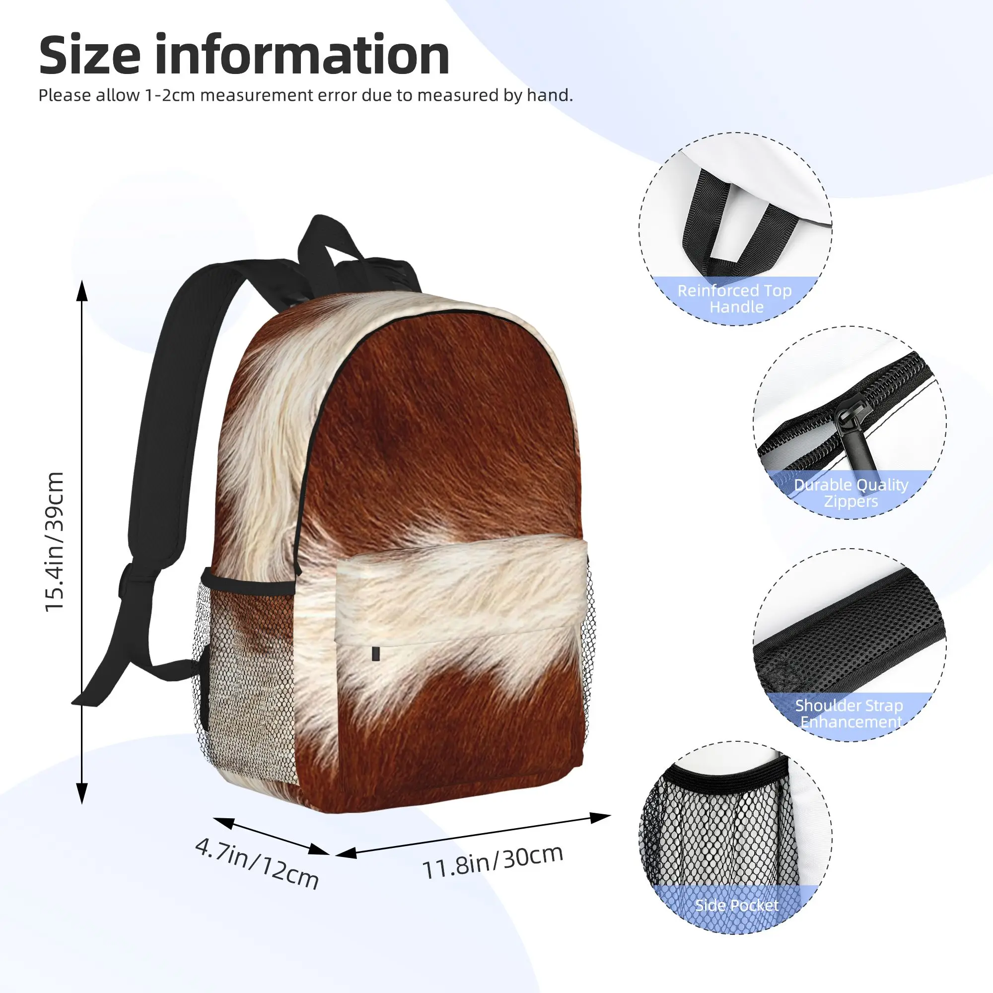 Stylish Cow Fur Cowhide Texture Cow Skin Print Pattern Backpack Hot Sale Daypack BookBag Shoulder Bags for Men Women School Bag