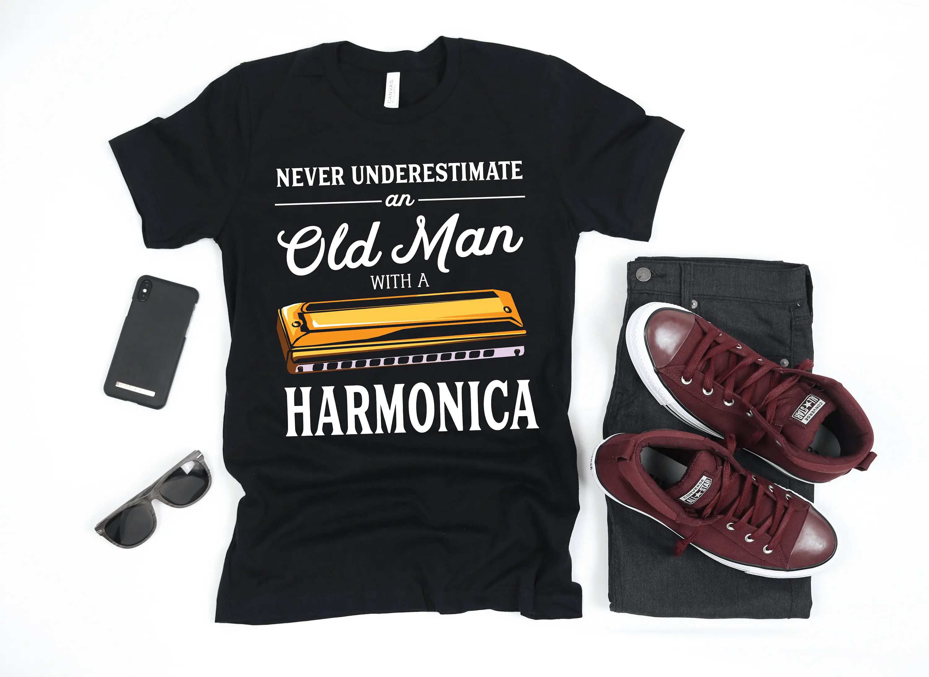 Old Man Harmonica Funny Birthday T Shirt SweaT Long Sleeve Apparel