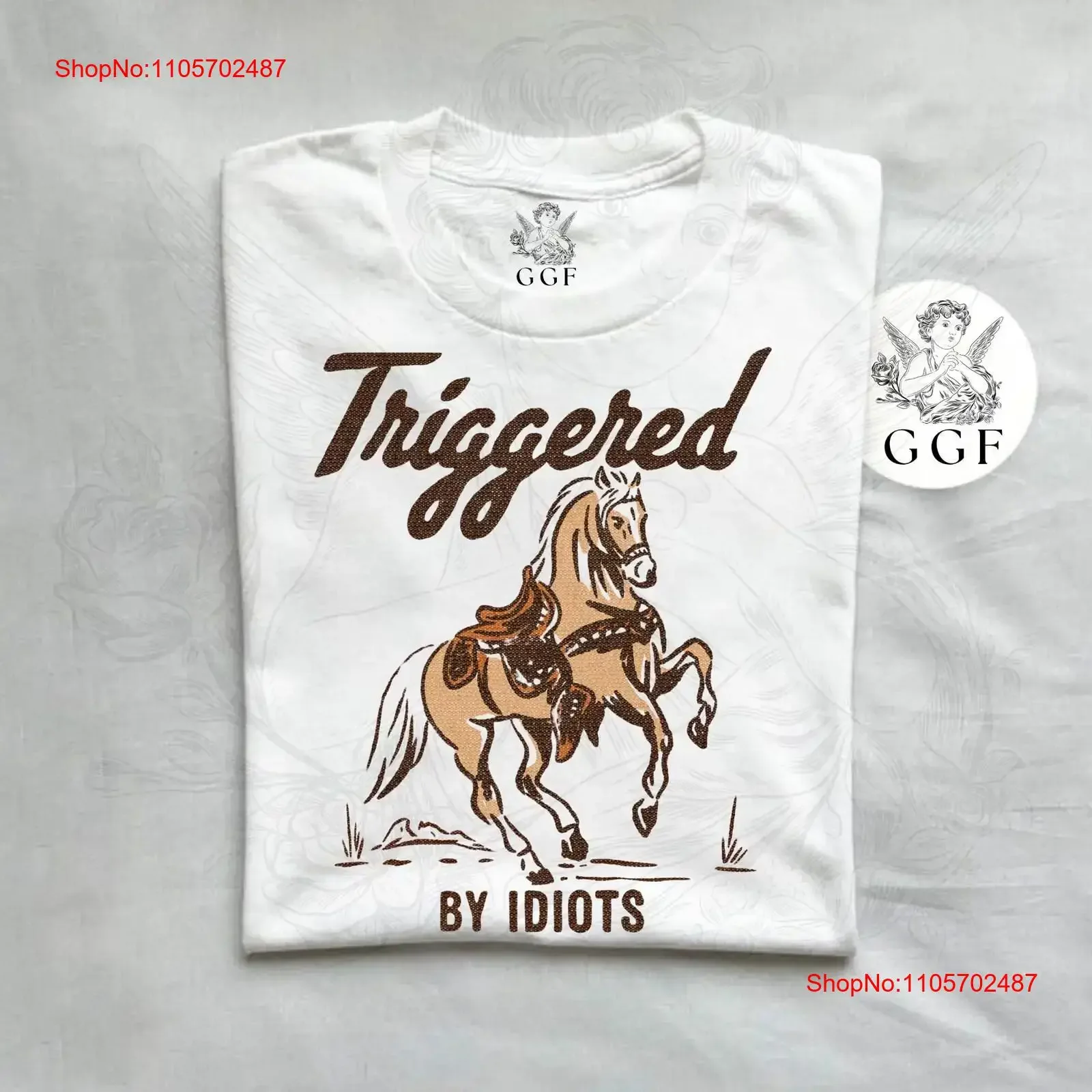 Funny Horse T Shirt Triggered by Idiots Western Style Sarcastic StatemenT for Casual Wear Unique Idea vintage Washed homme