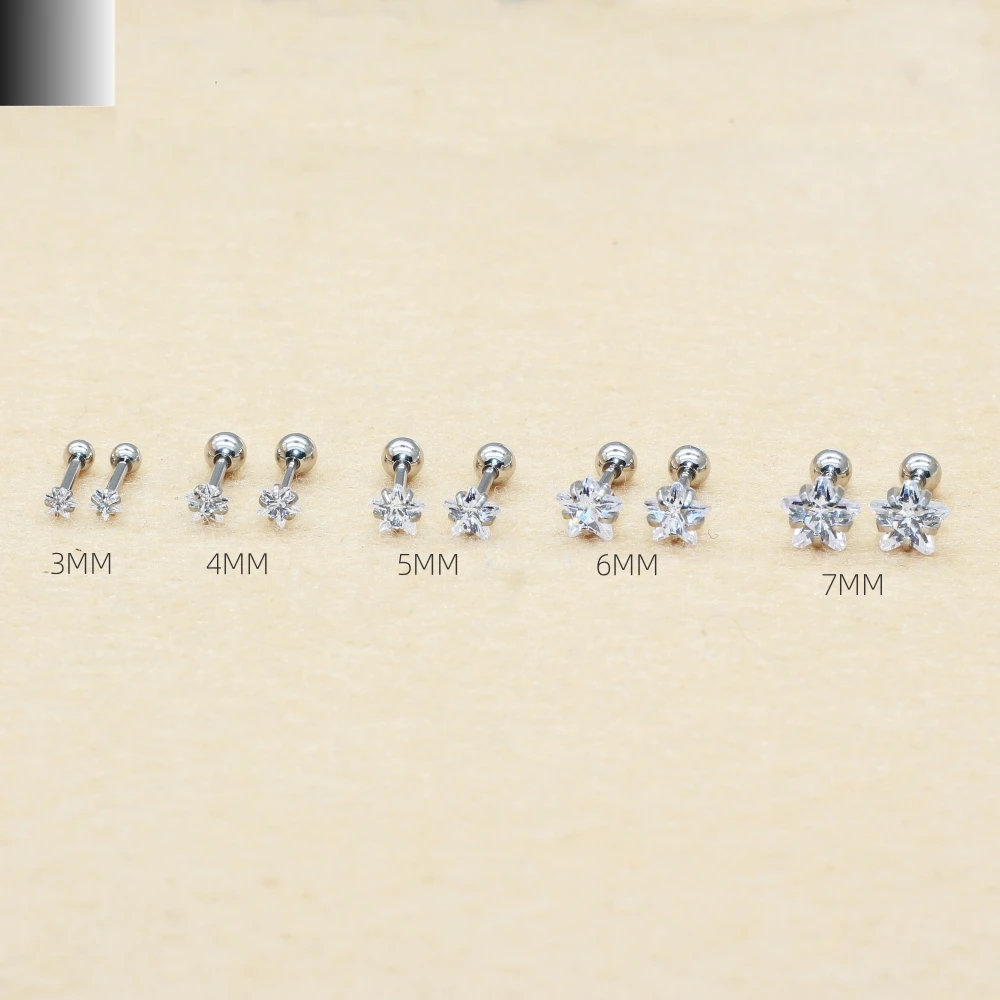 16G Stainless Steel With White Star AAA Zircons Stud Earrings Delicate Brief Style IP Plating No Fade Allergy Free