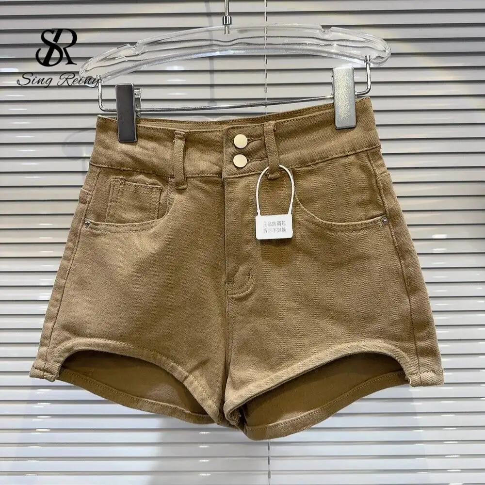 Summer Streetwear Denim Shorts Hot Girl Button Design Solid Basics Designer Inspired Irregular Sexy Retro Mini Shorts