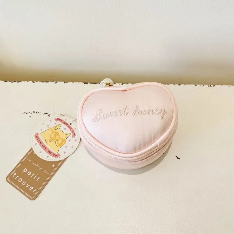 Portable Heart Shape Jewelry Box Fabric Soft Storage Bag Fashionable Small Capacity Jewelry Bag Ins Cute Girl Makeup Bag