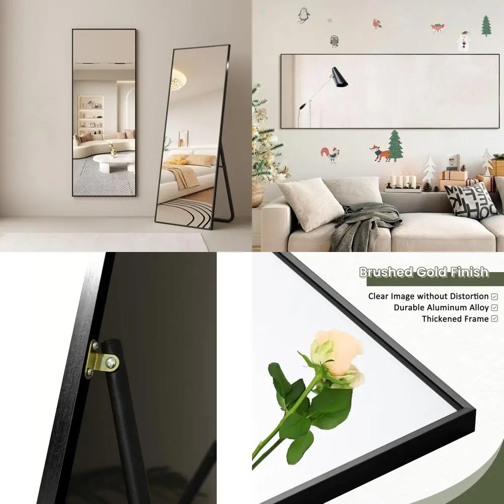 Full-Length Wall Mirror with Stand, 64 x 21, Black, Ideal for Bedrooms and Dressing Rooms, Leaning or Hanging Option