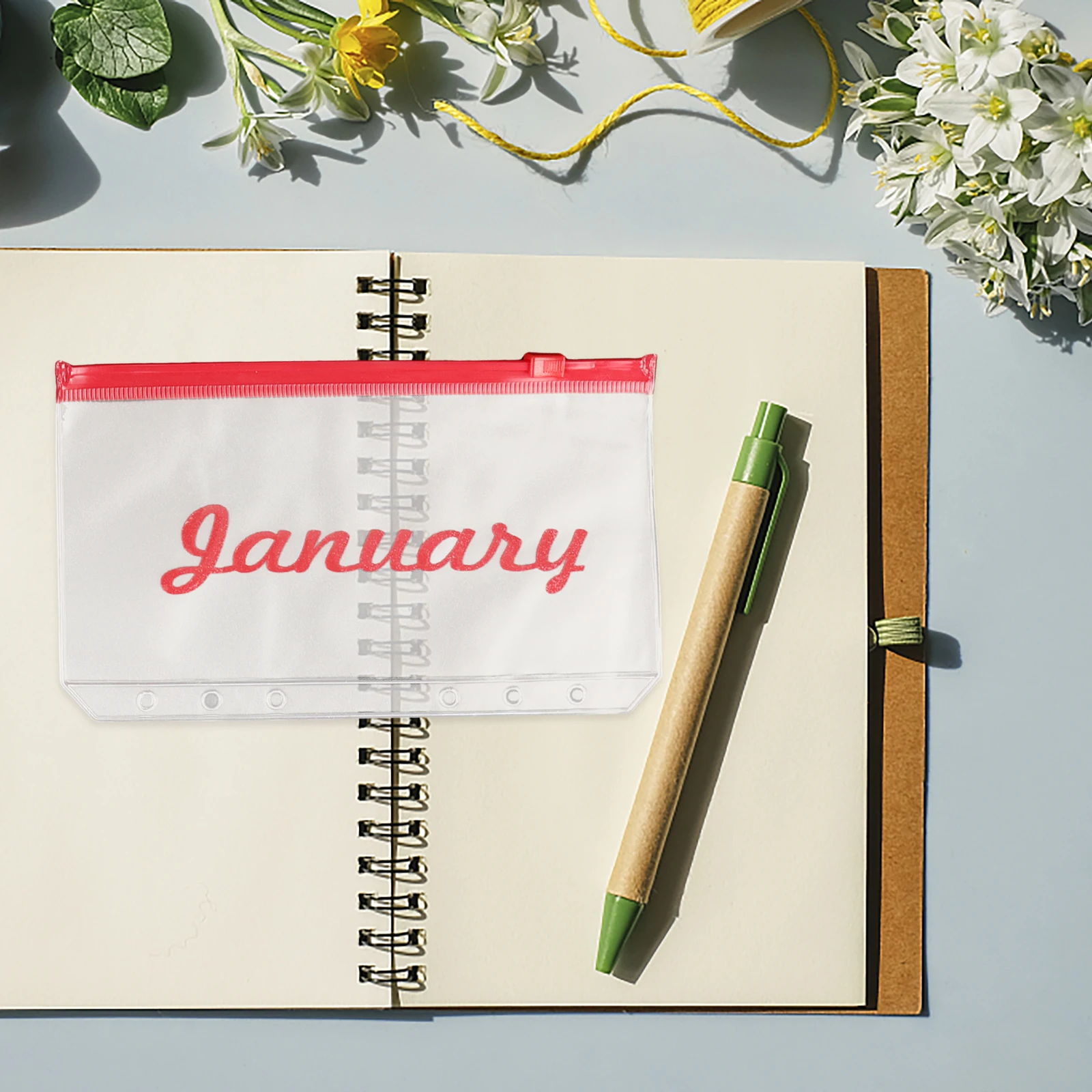 

Budget Envelope Bag 6-Hole Monthly Planner Pink PVC Loose-Leaf Binder Pouch Storage Refill PocketReusable Notebook Folder Money