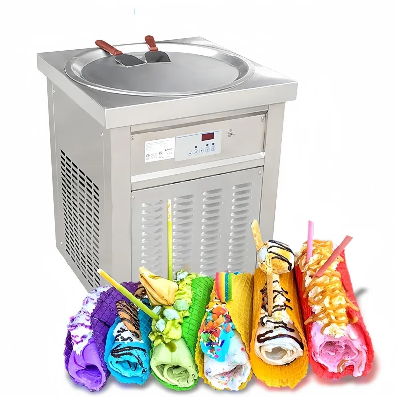 Singolo Rotondo Singolo Quadrato Pan Rotolo 50*50 Macchina Per Il Gelato In Acciaio Inox Fritto Commerciale Arrotolato Cold Pan Yogurtiera