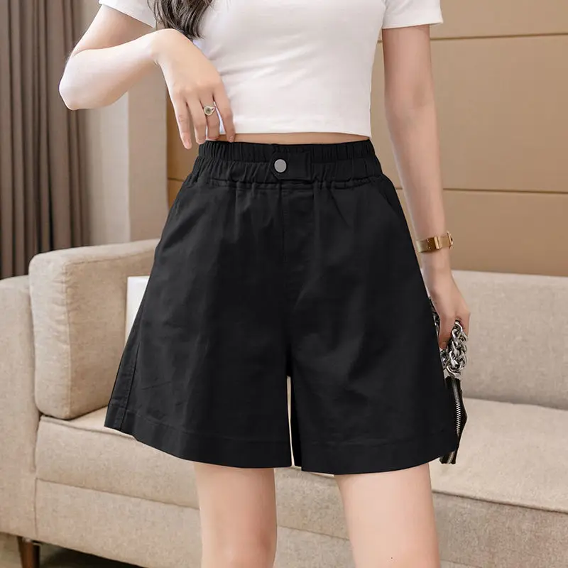 

Pure Cotton Washed Thin Shorts for Women's Summer 2024 New Korean Casual High Waisted Wide Leg Loose Slimming Quarter Pants