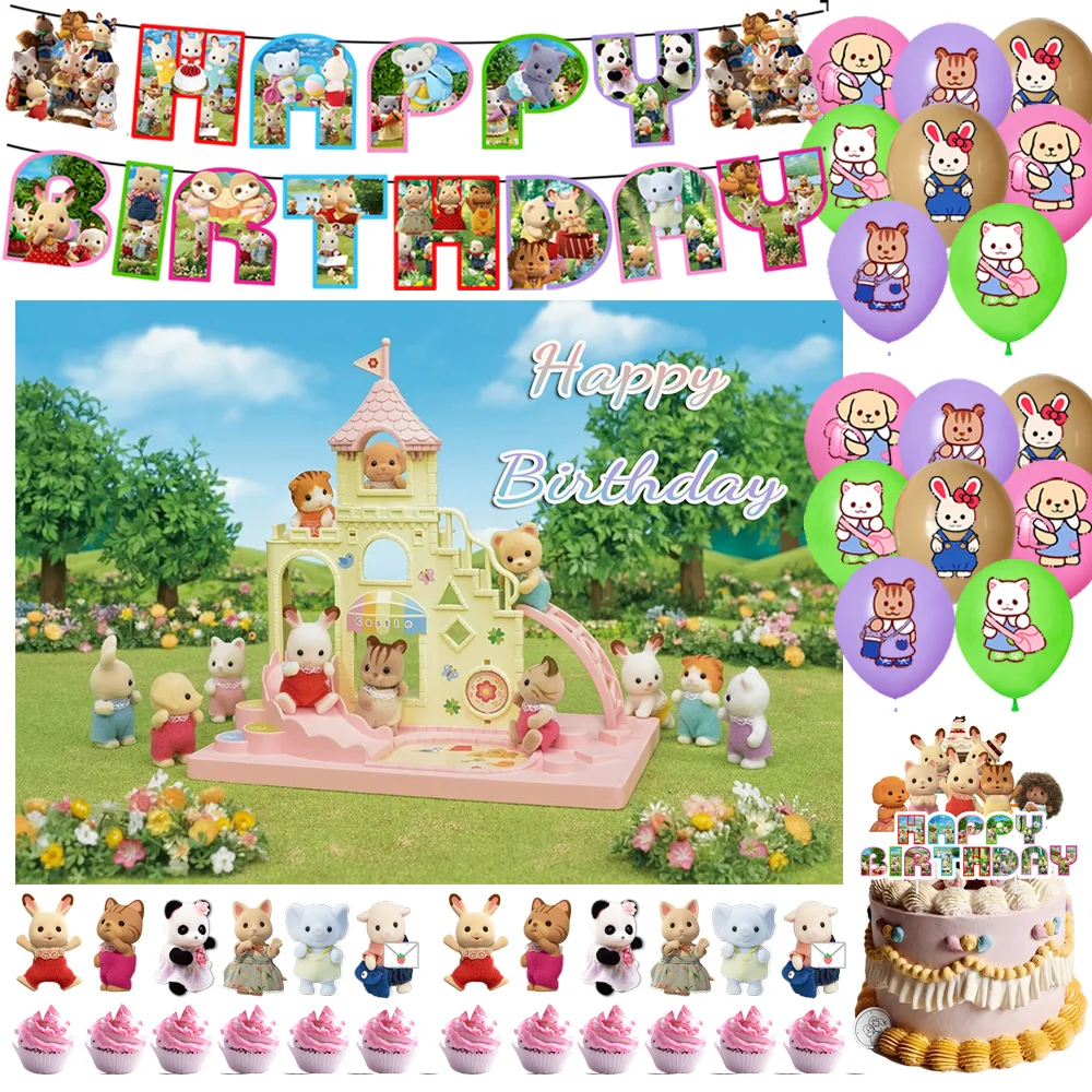 

S&Sylvanianes Family Theme Birthday Party Decoration Background Banner Number Latex Balloons Cake Topper Kids Baby Shower Gifts