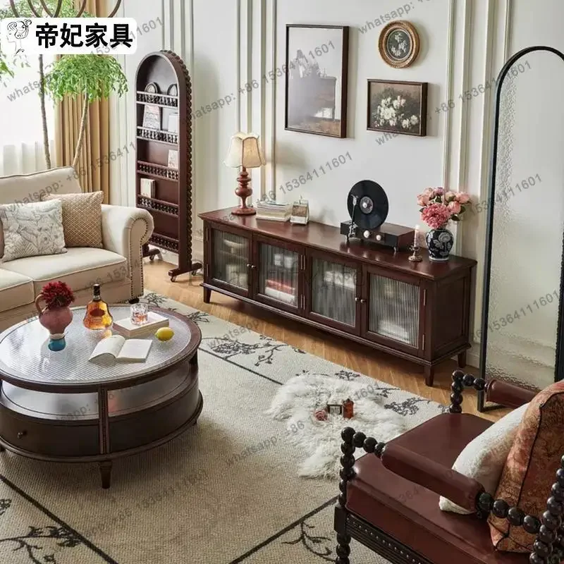 FGFrench خزانة تلفزيون من الخشب الصلب القديم، وخزانة تخزين وتخزين غرفة المعيشة المتكاملة #3