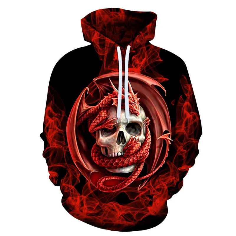 Men's Spring New Skull 3D Printed Hoodie Fashion Punk Trend All-In-One Garment Top Long Sleeve Loose And Comfortable Hoodie