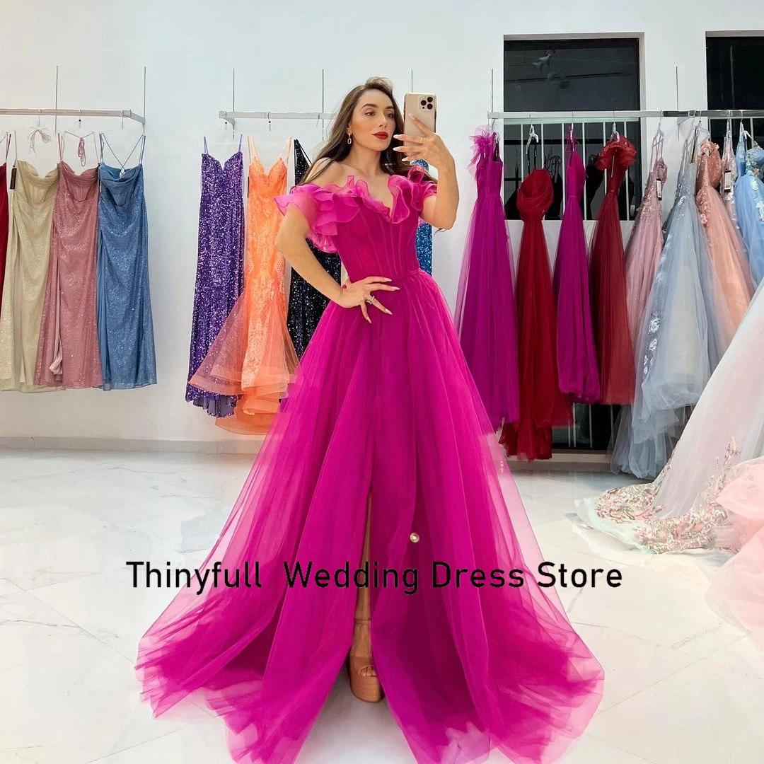 Thinyfull-Vestido largo De tul con hombros descubiertos para fiesta De noche, traje Formal con abertura para eventos, 2023