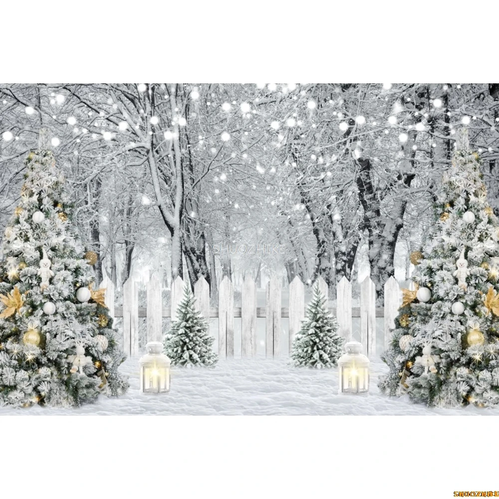 Inverno Foresta delle nevi Natura Paesaggio Sfondo Fiocco di neve Pupazzo di neve di Natale Albero di Natale Ritratto di bambino Fotografia Sfondo Decor