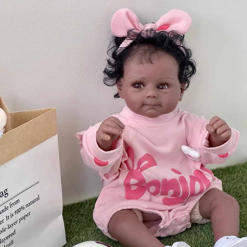 

50CM Bebe Doll Reborn Baby In Black Skin Girl Doll Newborn Size High Quality Collectible Art Doll