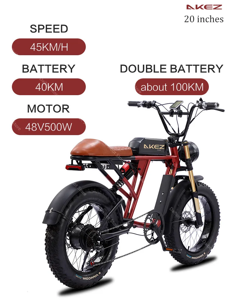 EU Stock AKEZ S2 Fatbike Electric Bike e Bike 48V 750W 20 Inch Retro Electric Bicycle For Men Fat Tire eBike Fast 45KM/H