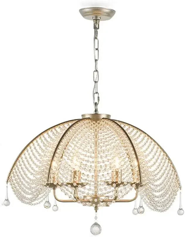 

Classic Crystal Chandelier Vintage Pendant Light with Curtain Lampshade for Living Dining Room 6 Lights