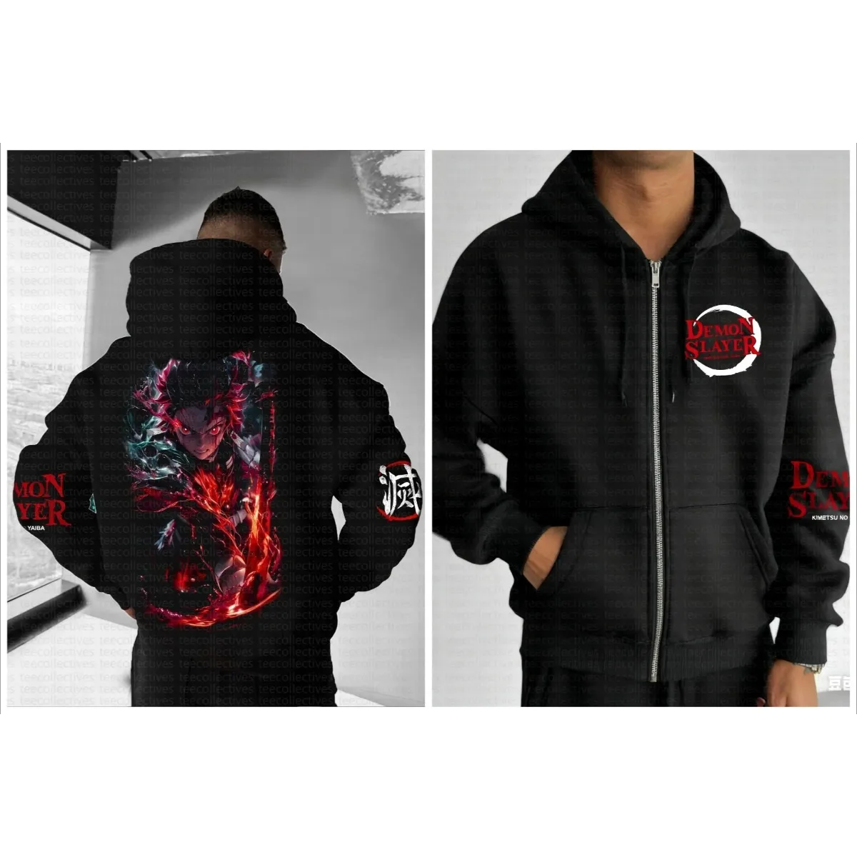 Demon Slayer 2025 Zenitsu Agatsuma Lightning Yellow Hoodie Pria Hitam Katun Kasual Lengan Panjang Musim Gugur Musim Dingin Streetwear Fashion