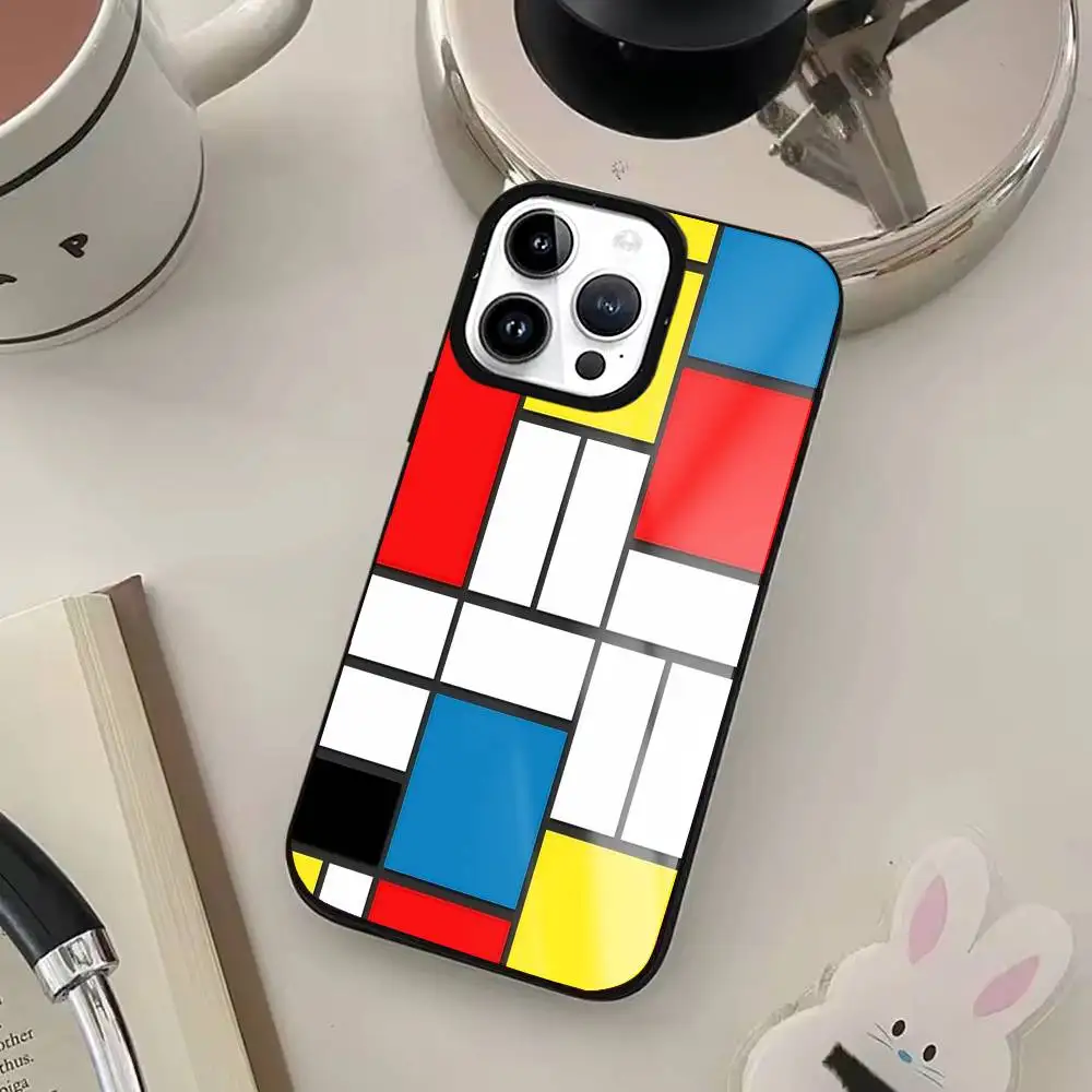 Custodia per telefono con motivo artistico astratto P-Piet M-Mondrian per iPhone17,16,15,14,13,12,11 Plus,Pro Max per ricarica wireless Magsafe