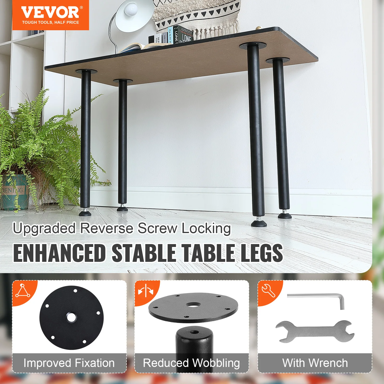 VEVOR 28/30 Inch Heavy Duty Desk Legs with Adjustable Foot Cup Reinforced Steel Office Table Furniture legs Set of 4 for DIY 