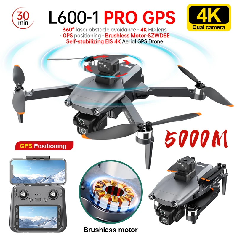 New L600 Pro-1 Max Drone 3-Axis 4K HD Dual Camera Brushless Motor With Laser Obstacle Avoidance GPS 5G WIFI Quadrotor Rc Dron