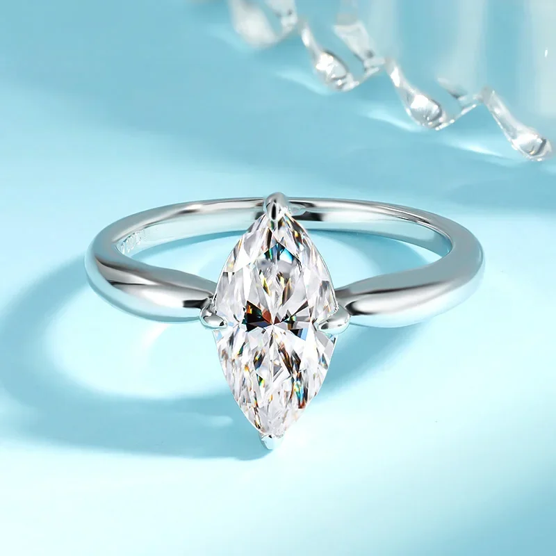 TFGLBU Trendy 1/2/3CT D Color Marquise Cut Moissanite Band with Gra Certificate S925 Silver Wedding Rings for Women Wholesale