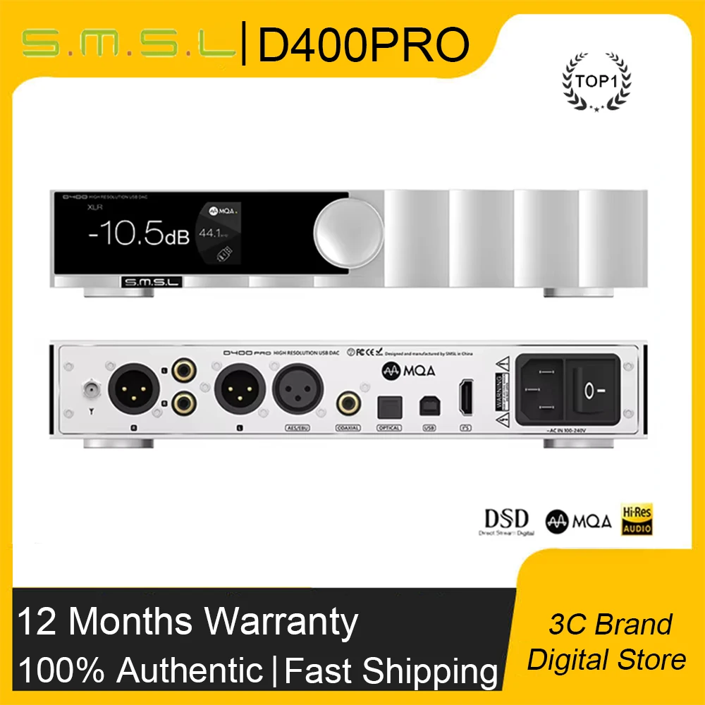 SMSL D400 Pro Audio Decoder DAC AK4191 AK4499EX MQA-CD Bluetooth XU316 DSD512 Optical Coaxial 32bit/768kHz With Remote Control