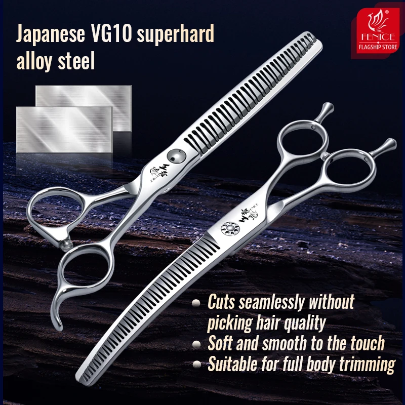 Imagem -05 - Fenice-steel Pet Grooming Scissors Vg10 3d Gradiente Traceless Reto Curvado Chunker Rolamento Parafusos 70 Taxa