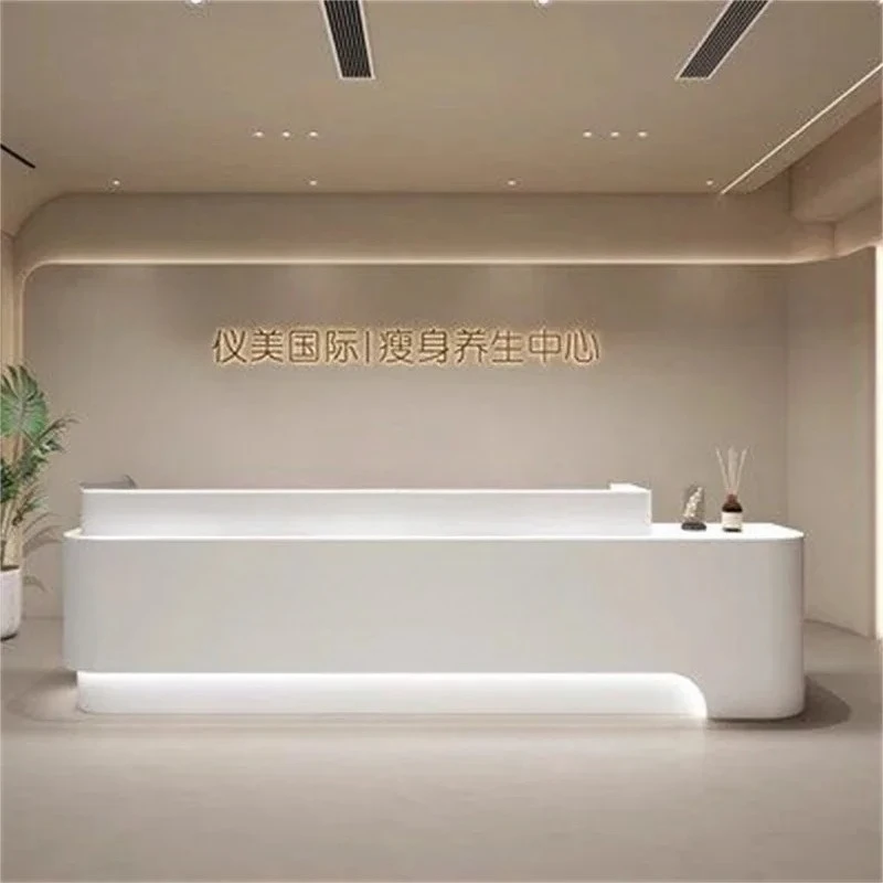 & Modern Lacquer Painted Reception Desk Counter for Beauty Salon Hotel Company Training Institution Office Front Desk Profession