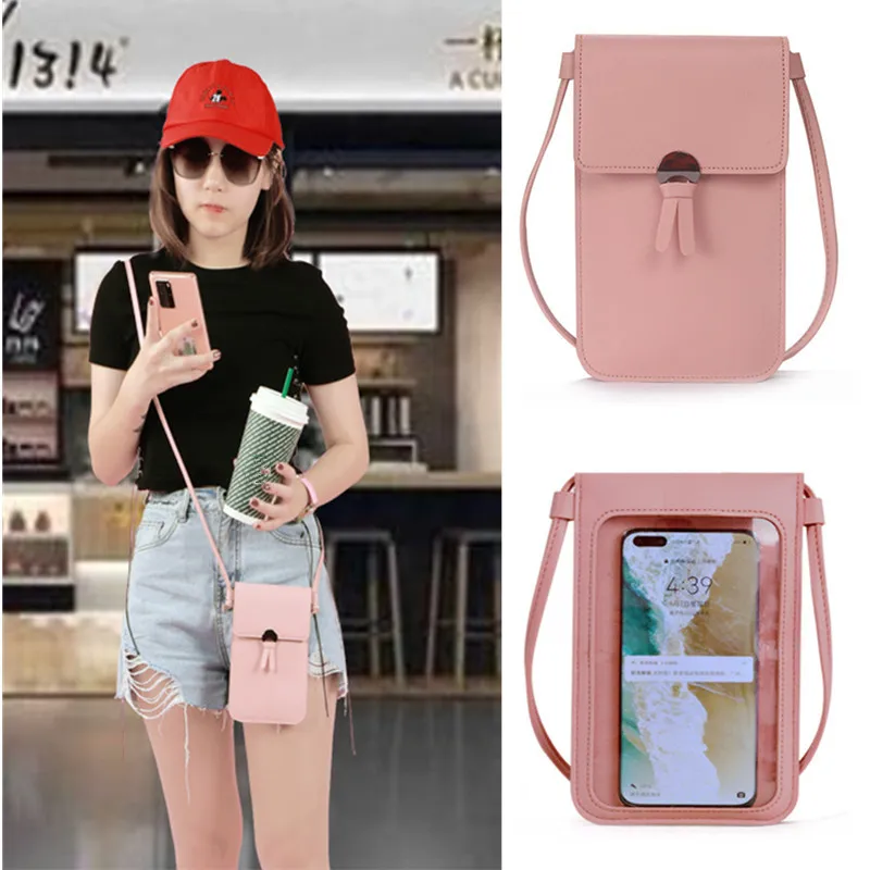 Bolso para teléfono móvil con pantalla táctil para mujer, cartera para teléfono inteligente, correa para el hombro, bolso cruzado informal de cuero PU, sólido, 2023