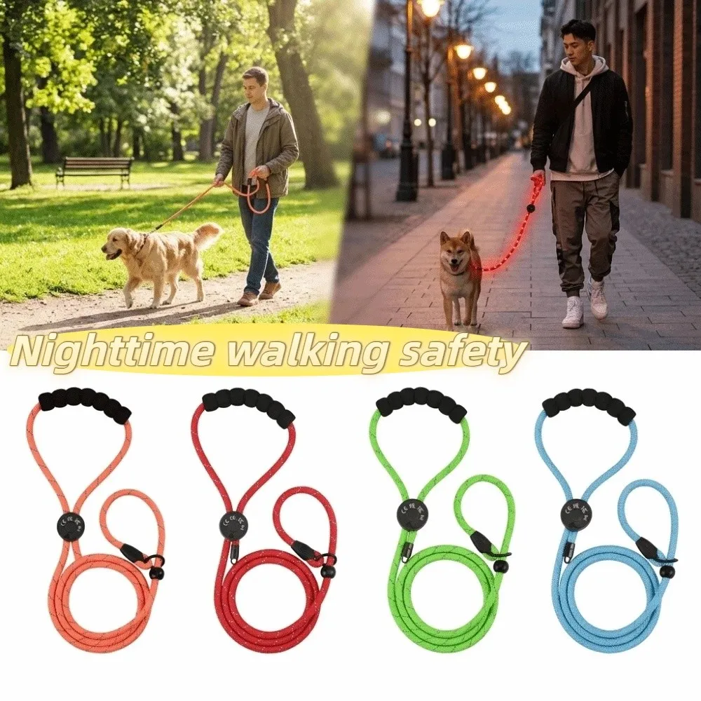 USB Charging LED Dog Leash Super Bright LED Spiral Braided Nylon Pet Traction Rope Multiple Light Modes Movable O Ring