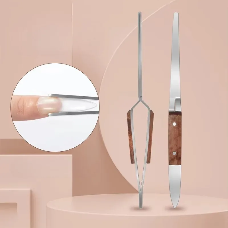 Wooden Handle Nail Pinching Tweezers Gel Extension Shaping Tool
