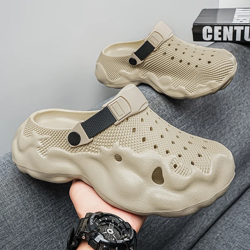 Beach Sandals for Couples, Wave-Shaped Closed-Toe Drainage Sandals, Dual-Wear Wave-Shaped Thick-Soled Non-Slip Eva Camping Casual Sandals