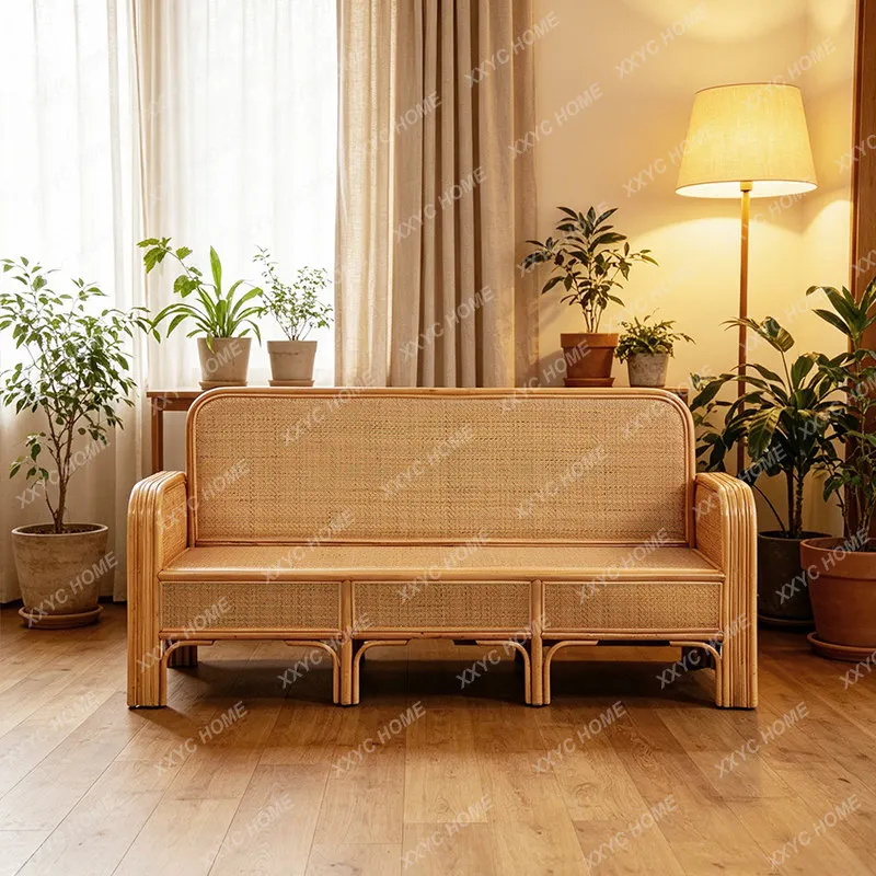 Vintage classic natural all-true rattan woven sofa home living room rattan sofa