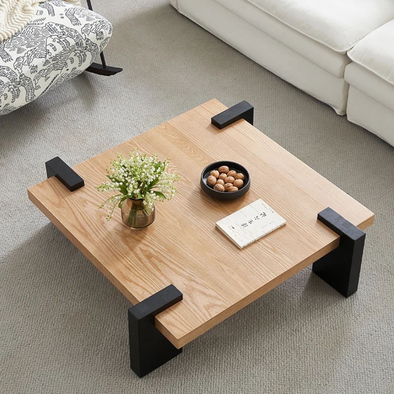 Natural Japandi Coffee Table Small Wood Black Legs Coffee Tables Space Saving Salontafel Woomkamer Living Room Furniture