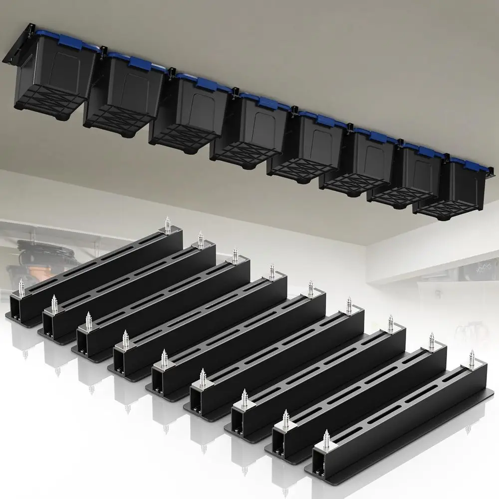 

Overhead Garage Storage Rack, Garage Ceiling Storage Racks, Heavy Duty Storage Bin Ceiling Rails for 27 Gallon Totes, Tote Stora