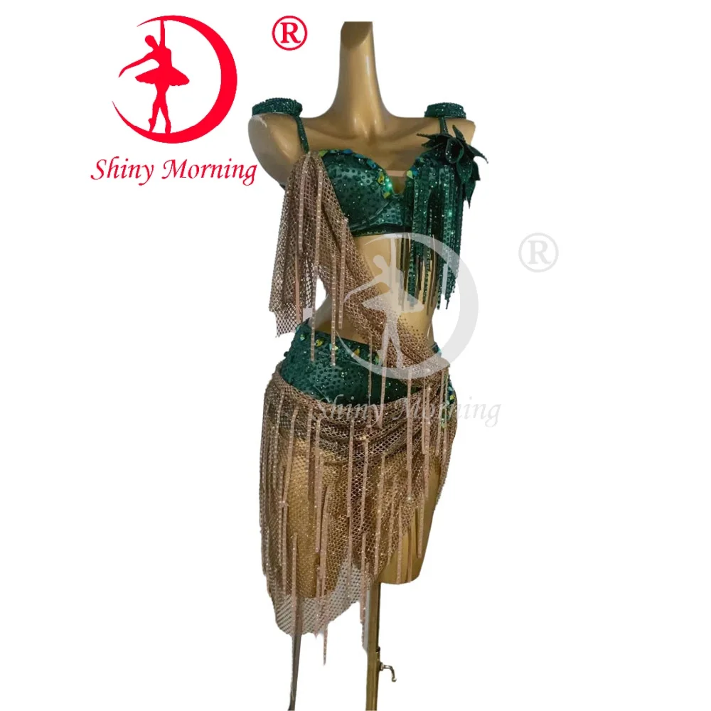 Latin Dance Competition Dress Luxury Show Custom Full Diamond Sling Super Flash Samba Performance Costume Blackpool Dress salsa