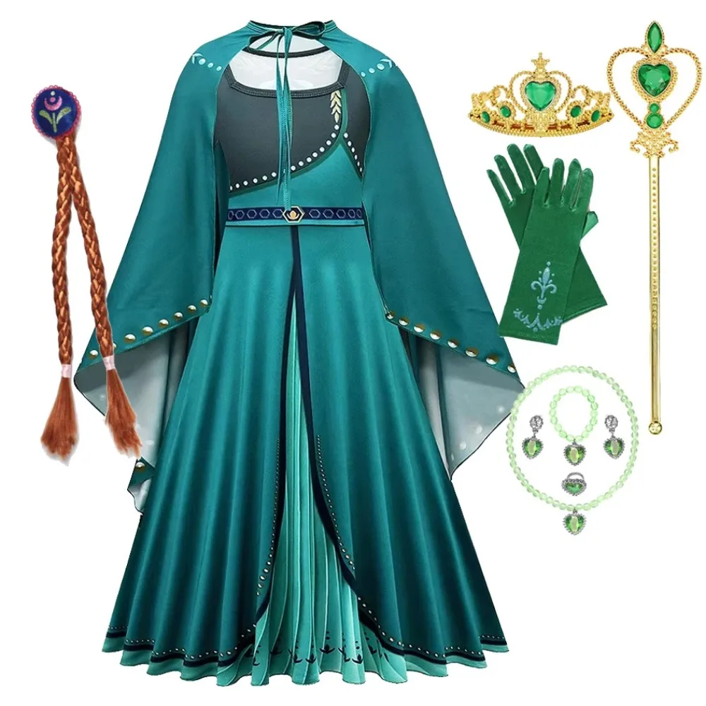 

Anna Princess Dress Cloak Suit Cosplay Costume Girls Princess Dresses Christmas Performance Dress Up