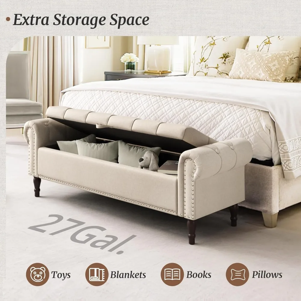 مسند تخزين من الكتان ذو الذراع المدرفلة مع أزرار تلمم وحواف رأس الأظافر لغرفة النوم والنافذة ونهاية استخدام السرير