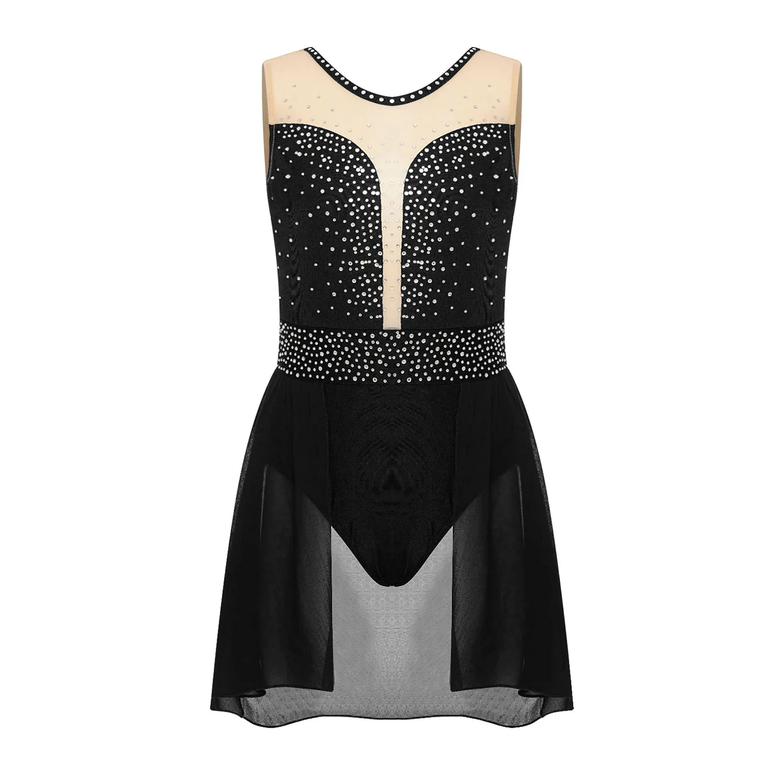 Children's Rhinestone Skirted Leotard Ballet Dress Ice Skating Clothes Lyrical Dance Costume Gymnastics Figure Skating Costume