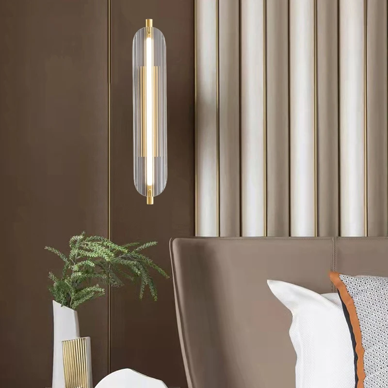 Modern Clear Glass Wall Light Brass Gold For Living Room Bedroom Aisle Restaurant Sconce Copper Gold  New Style