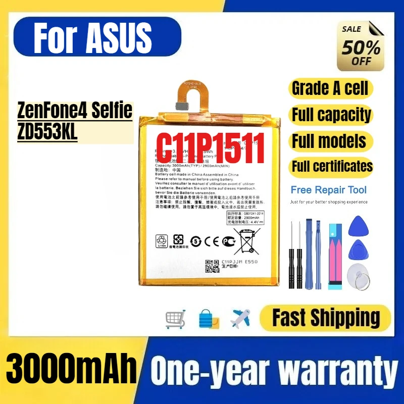 

C11P1511 for ASUS ZenFone4 Selfie/ZD553KL Phone Battery High Quality High Capacity Replacement Bateria Grade A Cell with Tools