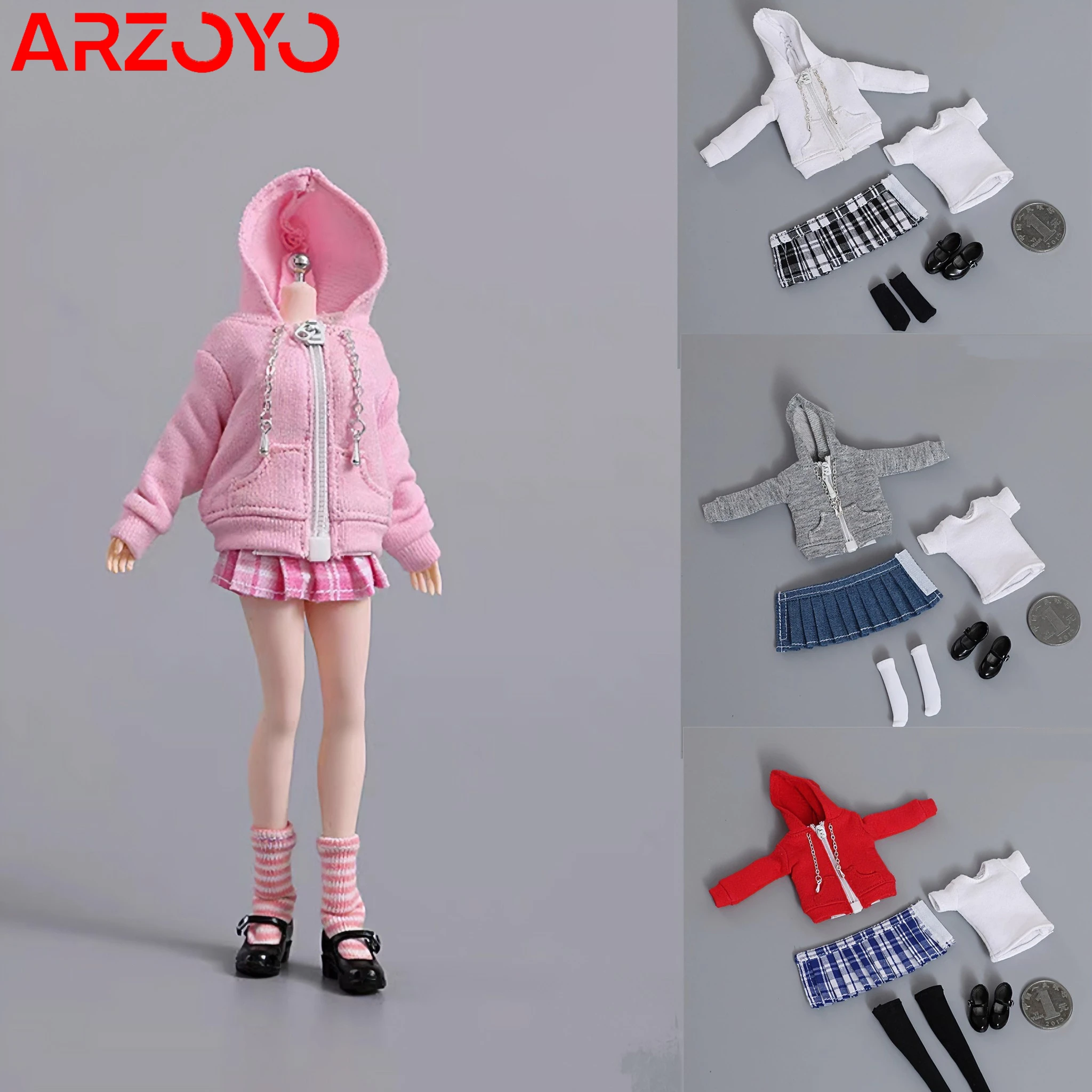 

Cdtoys cd036 1/12 Girl Zipper Sweater Pleated Skirt Socks Shoes Student Uniform Model Fit 6" Soldier Action Figure Body Dolls